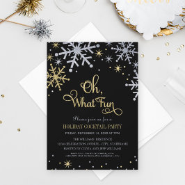 Oh What Fun Silver Gold Snowflakes Holiday Party Inbjudningar