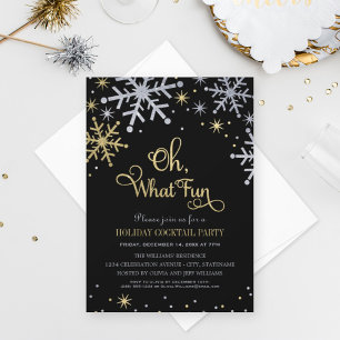 Oh What Fun Silver Gold Snowflakes Holiday Party Inbjudningar