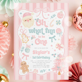 Oh What Fun To Be One Christmas Bow 1st Birthday Inbjudningar