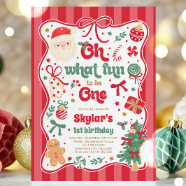 Oh What Fun To Be One Christmas Bow 1st Birthday Inbjudningar