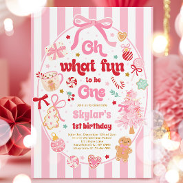 Oh What Fun To Be One Christmas Bow 1st Birthday Inbjudningar