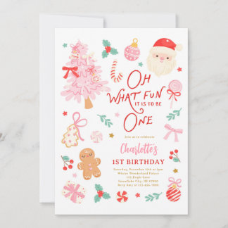 Oh What Fun To Be One Cute Christmas 1st Birthday Inbjudningar