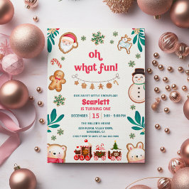 Oh What Fun Winter Christmas Cookie 1st Birthday Inbjudningar