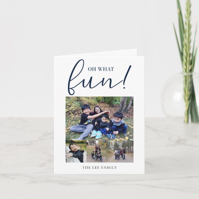 Oh What Roligt 4 Photo Collage Navy Blue Jul Helgkort (Framsida)