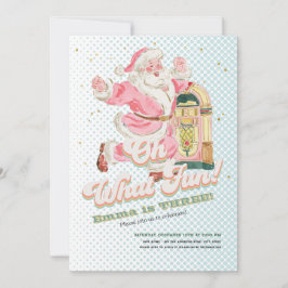 Oh What Roligt-Blue Retro Santa Theter Girl Birthd Inbjudningar