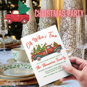 Oh What Roligt Classic Red Lastbil Julgran Party Inbjudningar