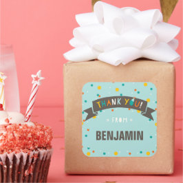 Oh What Roligt Confetti Birthday Tack Sticker Fyrkantigt Klistermärke