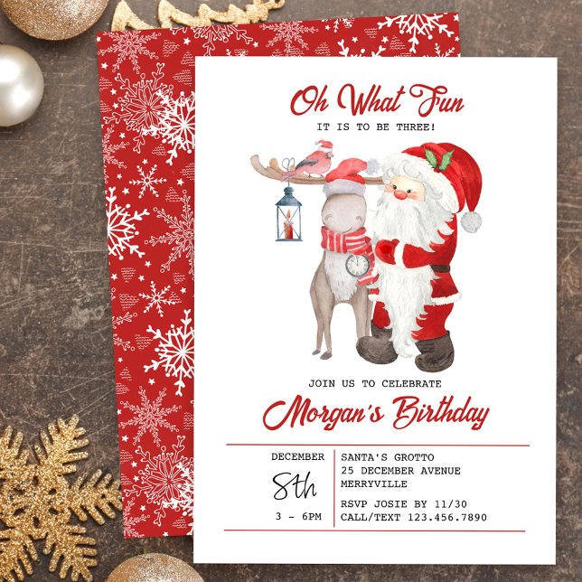 Oh What Roligt Cute Kids jul Födelsedagsfest Inbjudningar (Oh What Fun! Santa Invitation for Kids Christmas Party - editable for any age.)