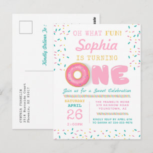 Oh What Roligt Donut First Födelsedagsfest Vykort