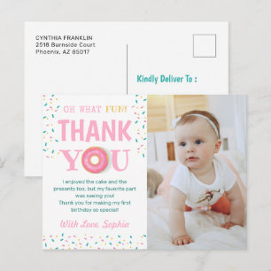 Oh What Roligt Donut Födelsedagsfest Photo Tack Vykort