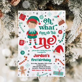 Oh What Roligt Elf jul 1st Birthday Party Inbjudningar