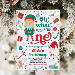 Oh What Roligt Elf jul 1st Birthday Party Inbjudningar