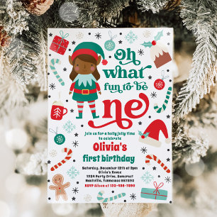 Oh What Roligt Elf jul 1st Birthday Party Inbjudningar