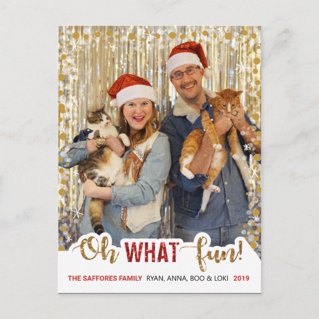 Oh What Roligt Family jul Photo Postcard Helg Vykort (Framsida)