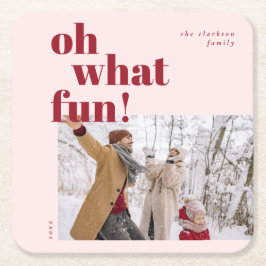 Oh What Roligt Glad helg Candy cane Photo Underlägg Papper Kvadrat