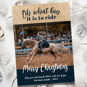 Oh What Roligt Horse Rodeo jul Photo Card Julkort