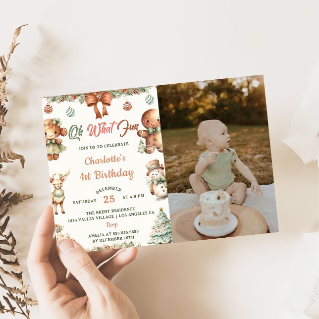 Oh What Roligt jul Cookies 1st Birthday Photo Inbjudningar (Skapare uppladdad)