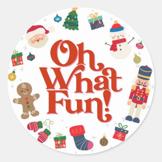 Oh What Roligt Jul Födelsedagsfest Favor Sticker Runt Klistermärke (Framsida)