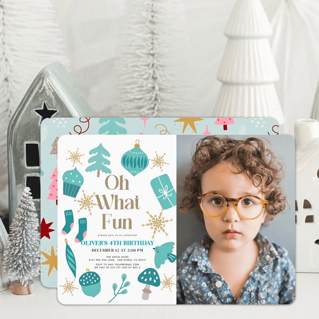 Oh What Roligt Jul Grönt Birthday Photo Inbjudningar (Skapare uppladdad)