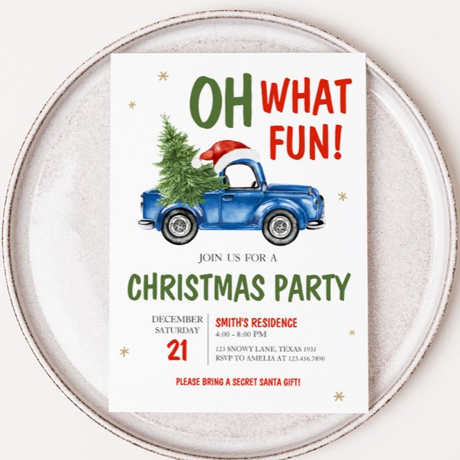 Oh What Roligt Lastbil jul Party Inbjudningar (Oh What Fun Christmas Party Invitation )