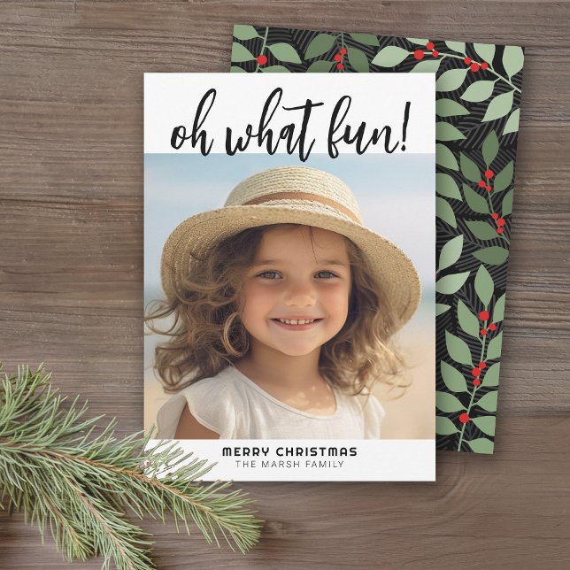 Oh What Roligt - Modern Minimal Gallery Photo - bl (A modern, minimal Christmas card with a large script over photo and a striking botanical pattern.)