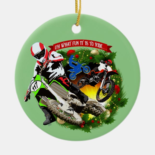 Oh What Roligt Motocross-jul Julgransprydnad Keramik (Framsidan)