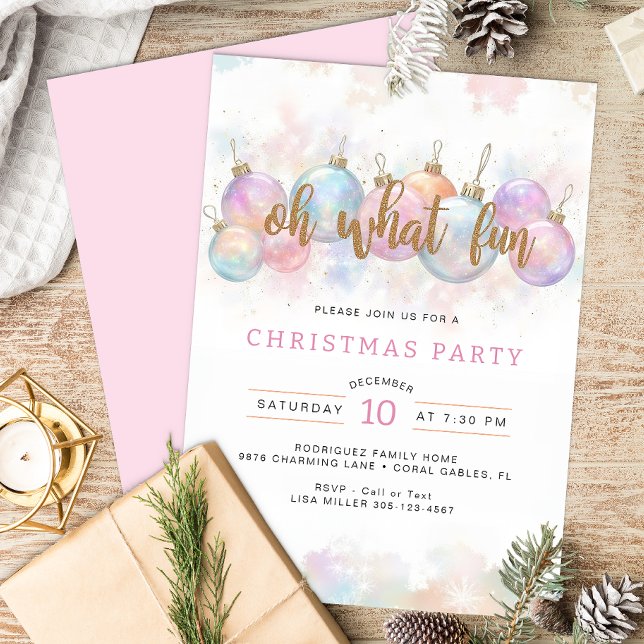 Oh What Roligt Pastel-julfestinbjudan Inbjudningar (Pastel & Faux Gold Christmas Party Invite)