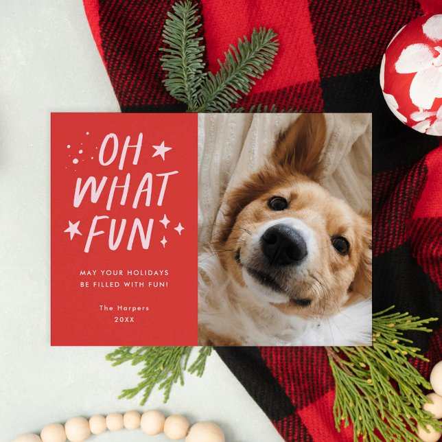 Oh What Roligt Pets Photo Jul Red Julkort (oh what fun pet christmas card)