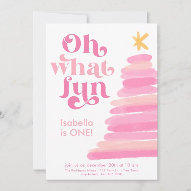 Oh What Roligt Retro Rosa Watercolor 1st Birthday Inbjudningar (Framsida)