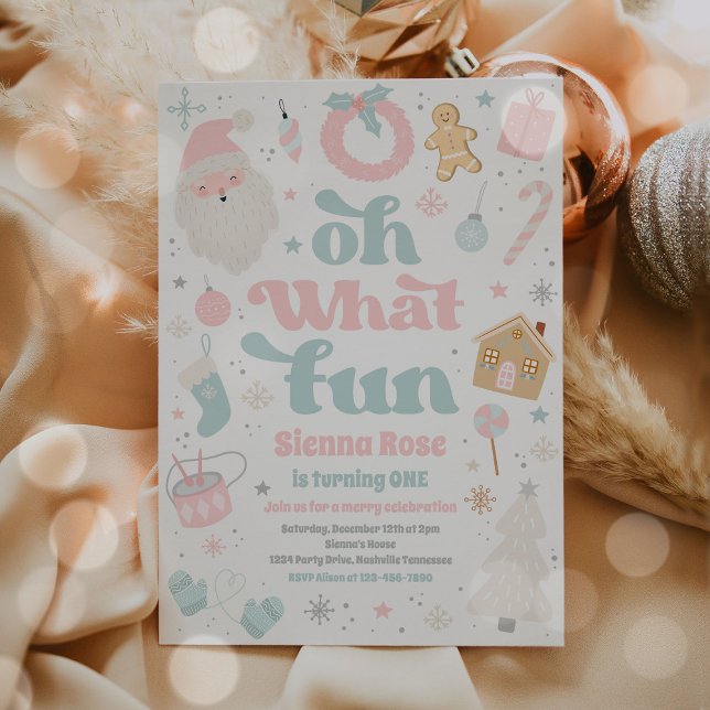 Oh What Roligt Rosa Pastel-Födelsedagsfesten Inbjudningar (Skapare uppladdad)