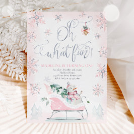 Oh What Roligt Rosa & Silver Winter Sleigh Birthda Inbjudningar