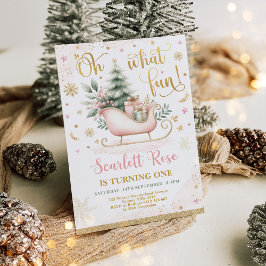 Oh What Roligt | Rosa Winter Wonderland 1:a födels Inbjudningar