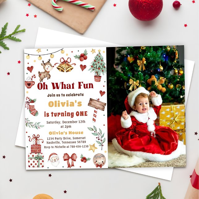 Oh What Roligt Santa Birthday Photo Inbjudningar (Skapare uppladdad)