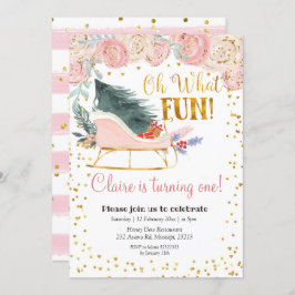 Oh What Roligt Sleigh Girl First-födelsedagsinbjud Inbjudningar