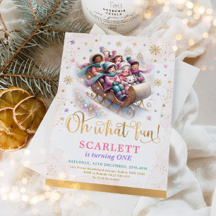 Oh What Roligt Sleigh Ride Girl 1st Birthday Inbjudningar