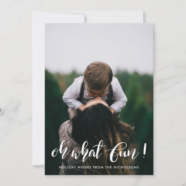 Oh What Roligt White Handwrite Helgdag Photo Julkort (Framsida)