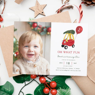 Oh What Roligt Winter Car 1st Birthday Photo Inbjudningar