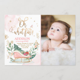 Oh What Roligt Winter Onederland Sleigh 1st Birthd Inbjudningar