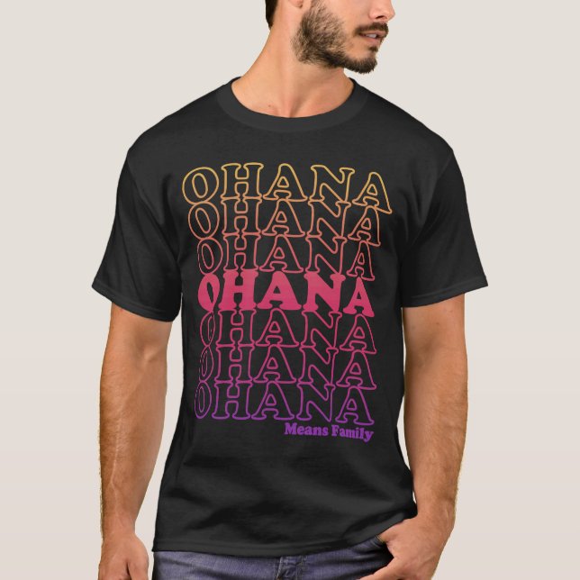 Ohana Elak Family Retro Stacks Text Sunset Färg T Shirt (Framsida)