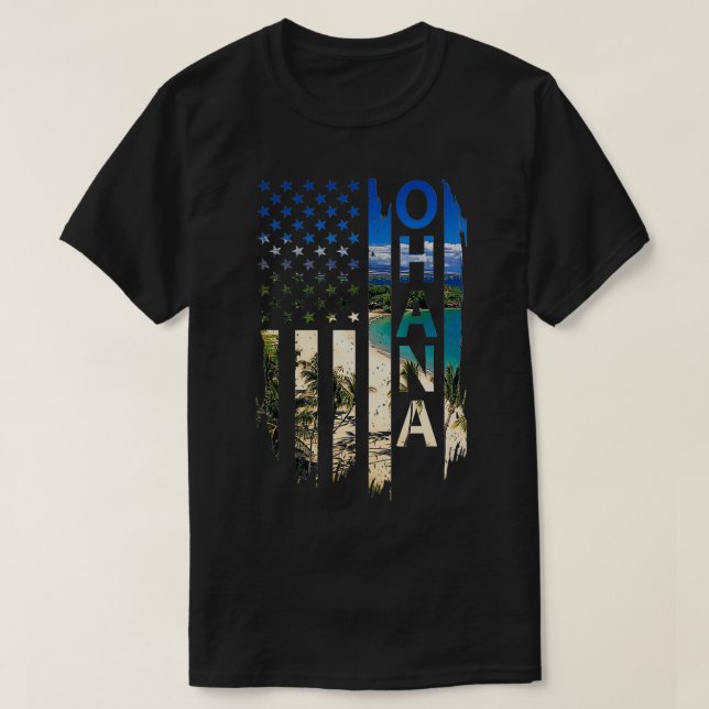 Ohana hawaii Summer Sunset American Flagga Patriot T Shirt (Design framsida)