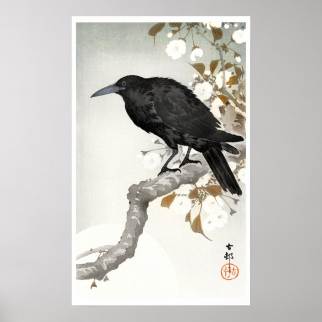 Ohara Koson A Kråka och Full Moon Poster (Framsidan)