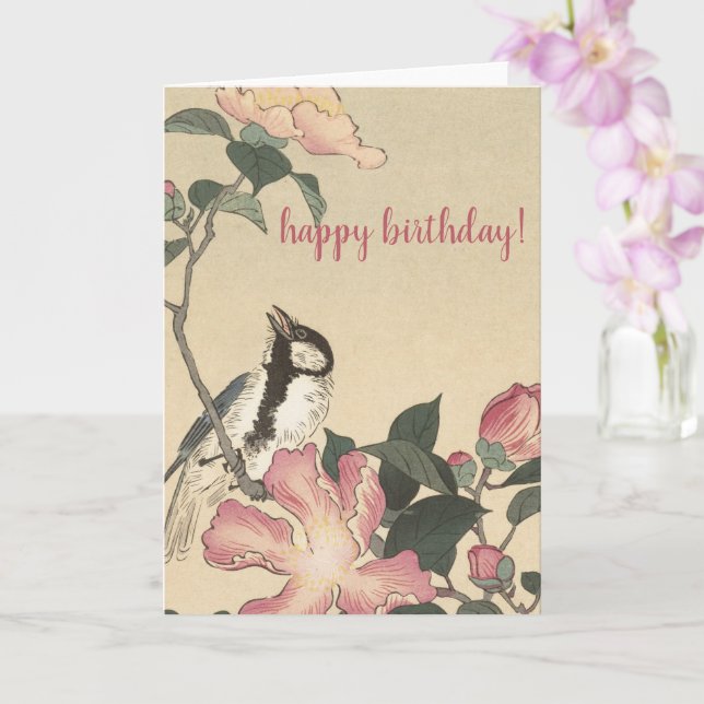 Ohara Koson, Bird and Rosa Flowers - Birthday Kort (Orkide)