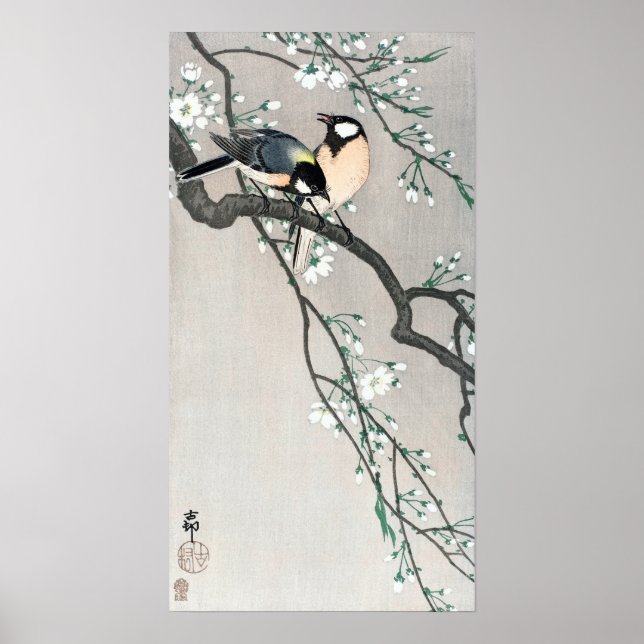 Ohara Koson Birds on Cherry Gren Poster (Framsidan)