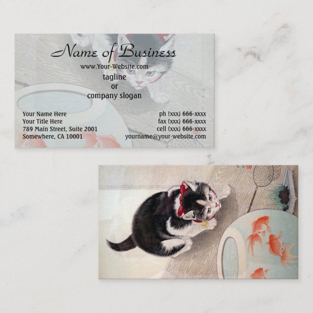 Ohara Koson Cat & Goldfish Bowl japanmålning Visitkort (Fram/baksida)