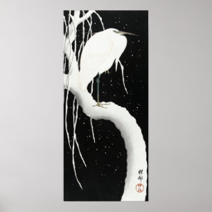 Ohara Koson Heron i Snö Poster