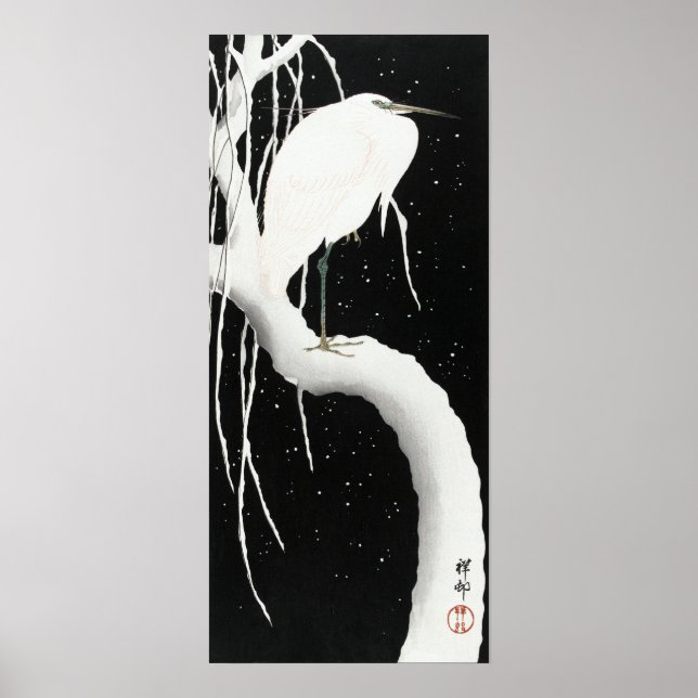 Ohara Koson Heron i Snö Poster (Framsidan)