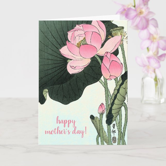 Ohara Koson, japansk konst: Rosa Lotus Mors dag Kort (Orkide)