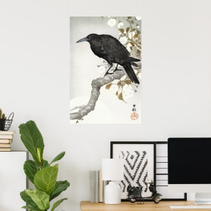Ohara Koson Kråka Raven,Japanska fågelsilhouet Art Poster