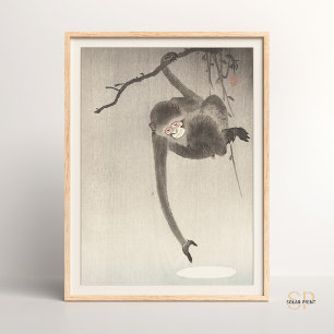 Ohara Koson Monkey och Måne japansk asiatisk konst Poster