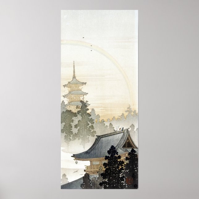 Ohara Koson Pagoda och Rainbow Poster (Framsidan)